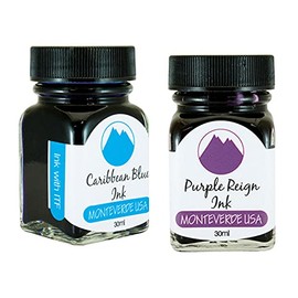 Monteverde 60ml Core Fountain Pen Ink Bottle (30ml Caribbean Blue Ink Bottle G309CU, 30ml Purple Reign Ink Bottle G309PR)