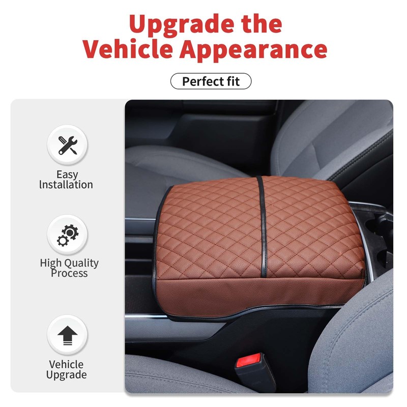 SQQP PU Leather Center Console Cover Armrest Cushion Fit for