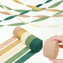 5 Stücke Krepppapier 125 m, Grün Gold Khaki Krepppapier Luftschlangen Für Boho Brautparty, Luftschlangen Für Camp Bachelorette, Geburtstagsdeko, Hochzeitsdekorationen (4,5 Cm x 25 m/Rolle)