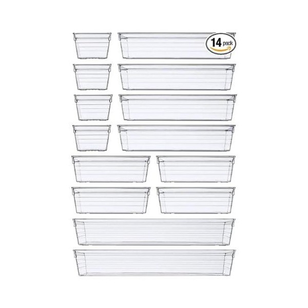Clear Plastic Drawer Organizer Tray for Makeup, Kitchen Utensils, Jewelries