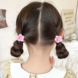 Hotalisona Toddler Hair Ties for Girls, Baby Cute Pink Bow Flower Elastic Scrunchies, Little Girls Hair Accessories for Thick Hair 10Pcs