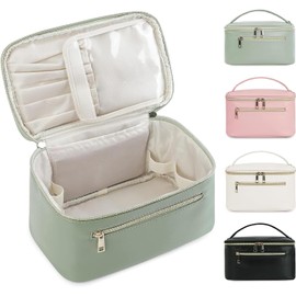 Bolsa De Cosméticos De Viaje De Gran Capacidad, Bolsa De Cosméticos Portátil De Cuero Resistente Al Agua, Neceser Multifuncional Para Mujer Con Asa. (verde)