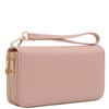 Double Zip Around PU Leather Wristlet Cell Phone Wallet (Blush)