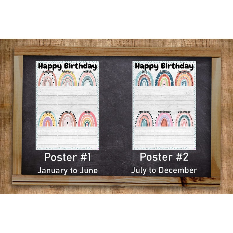 Boho Rainbow Birthday Charts- Laminated 14x19.5 - Classroom Posters and