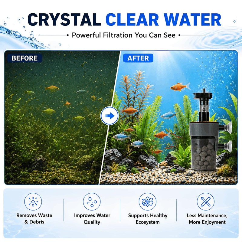 Turchongeco Air-Driven Aquarium Filter with Ceramic Balls, Small