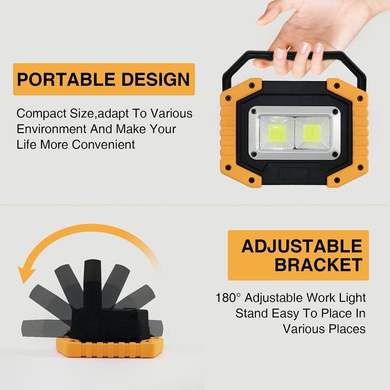 Tekstap LED Work Light Rechargeable, 30W 2000LM Portable Waterproof Rechargeable