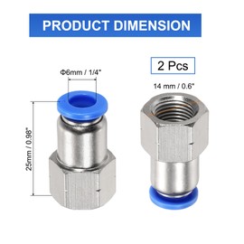 sourcing map 2 Pack 1/8" NPT Female Straight Thread Push to Connect Fittings, 1/4" Tube OD x 1/8" NPT Air Shock Fittings Pneumatic Fittings (Silver Tone, PCF 06-N01)