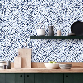Jeweluck Blue and White Wallpaper Peel and Stick Wallpaper Blue Polka Dot Wallpaper 17.7 inch × 118.1 inch Blue Contact Paper Peel and Stick Blue Dot Removable Wall Paper for Classroom Vinyl Film