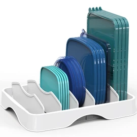 SimpleHouseware Food Container Lid Organizer, Adjustable Lids Storage, White