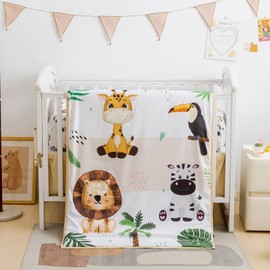 Cokouchyi Safari Animal Crib Bedding Set for Baby Boys Girls, 3-Piece Baby Crib Bedding Set, Standard Size Crib Set Including Crib Sheet, Comforter & Crib Skirt