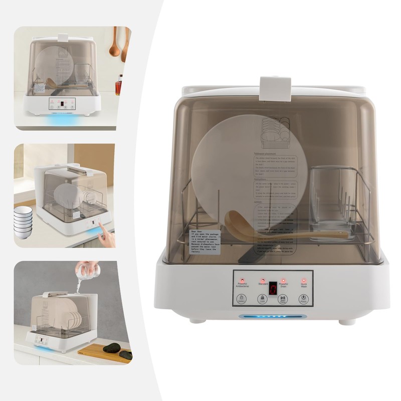 RustyVioum Portable Countertop Dishwasher Mini Dishwasher Countertop with 360°Rotating Spray