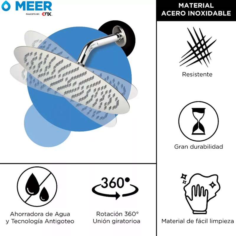 CNX Meer Regadera Redonda Multiposición De Acero Inox Satinado