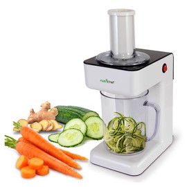NutriChef Electric Food Chopper-Zoodle Maker-3-in-1 Vegetable Processor,Fruit Cutter,Spiral Shredder Machine,Veggie Spaghetti&Noodle Maker,Includes 3 Cutting Blades,Food Plunger&1.2L Bowl