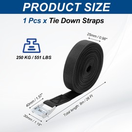 PATIKIL Lashing Straps 1" x 26 Ft, Tie Down Strap Cam Buckle Adjustable Ratchet Straps 551 lbs for Cargo Trucks Motorcycle Luggage, Black
