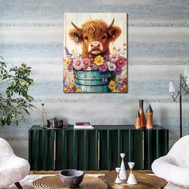 TISHIRON Highland Cow Paint by Numbers for Adults, Animal Paint by Numbers Kit for Adults, Oil Hand Painting Drawing Flower, Acrylic Paint by Numbers Kits on Canvas 40 x 50 cm (Frameless)