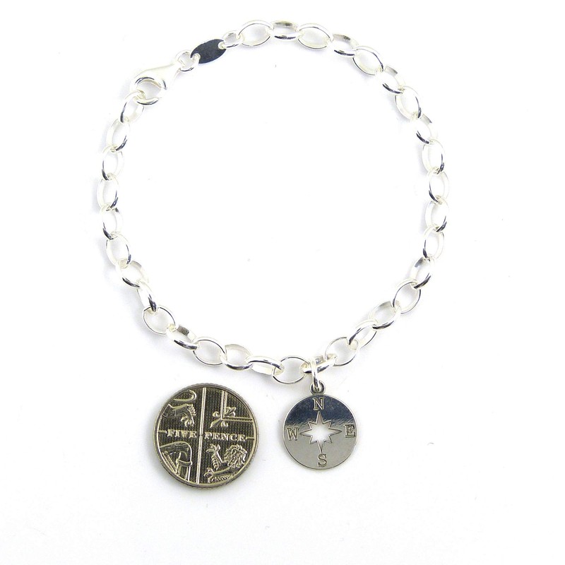 925 Sterling Silver Compass Bracelet - Gift Boxed - Size