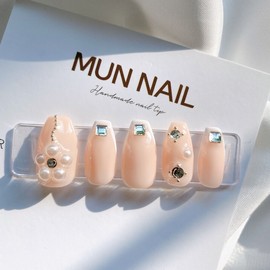 MunNail Pearl Flower Nail Tips - Mediaval / MunNail 진주꽃 네일팁 - 미디오벌