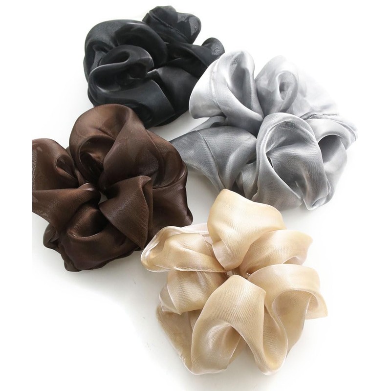 Vingtaine HS-169-GY Scrunchy, Shiny, Organza, Plain, Sheer, Transparent, Volume, Simple