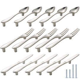 CENDGOOD Cabinet Door Pulls Tableware Handles Spoon Knife Fork Shape Kitchen Cupboard Dresser Closet Drawer Hole Center 3" Silver Pack of 15