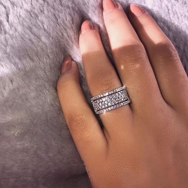 Gziweuwi 925 Sterling Silver Shiny Full Diamond Engagement Ring Cubic Zirconia Ring Fashion CZ Diamond Ring True Love Eternal Wedding Commitment Ring Luxury Women's Jewelry US 7