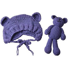 ECYC Newborns Crochet Beanie with Bear Doll Baby Picture Outfits Photography Bat