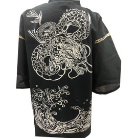 Edo-Ten Men’s Jinbei Shijira Weave Cool Summer 100% Cotton Printed Original Pattern M/L/LL/3L/4L/5L, Water Dragon Navy