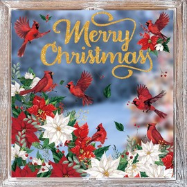 Horaldaily 126 PCS Christmas Window Cling Sticker, Red Poinsettia Birds for Home Party Supplies Shop Window Glass Display Decoration