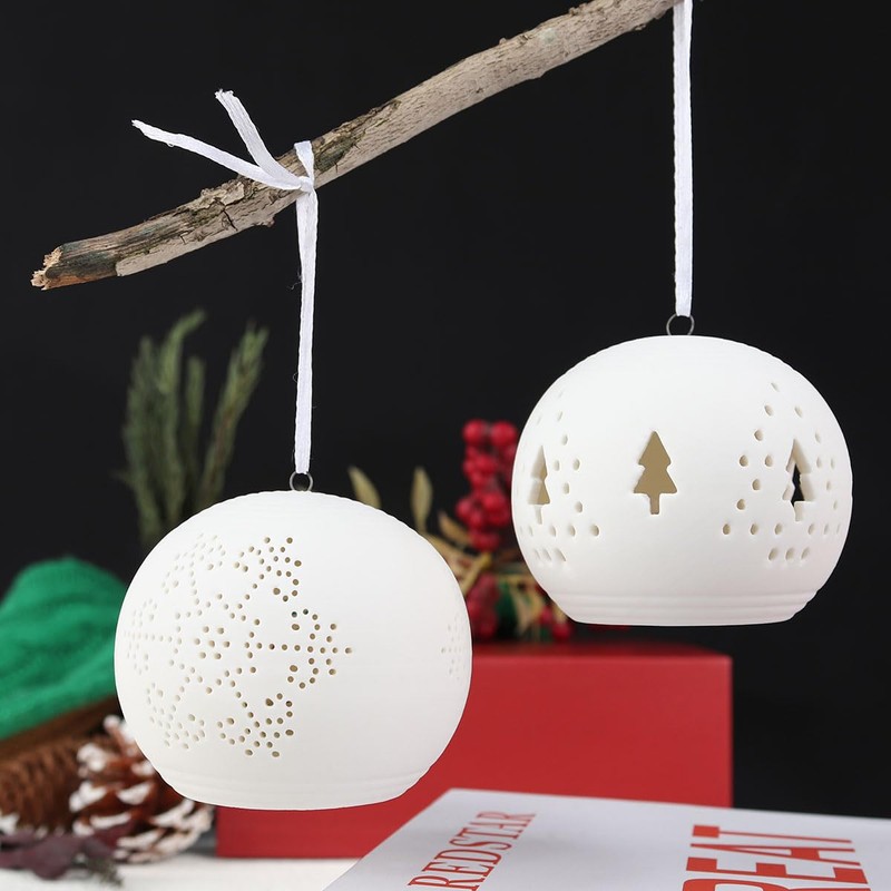yeerockal Set of 2 Christmas Bauble Pendants Ceramic White with
