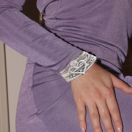 LUOLANA Heart Leather Wrap Bracelets for Women Boho Leather Wrap Wristband Cuff Bangle Bracelets Trendy Rhinestone Multi-Layer Bracelet Birthday Jewelry（white）