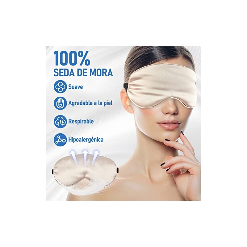 Antifaz para Dormir de 3 Piezas, Mascarilla de Seda para