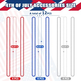 4th of July Party Favors, 12PCS Independence Day Beads Necklaces Bulk, Fourth of July Red Blue Silver Beads Necklace, Patriotic 4th of July Beads Bulk for Parade Party Celebration Favors Decorations
