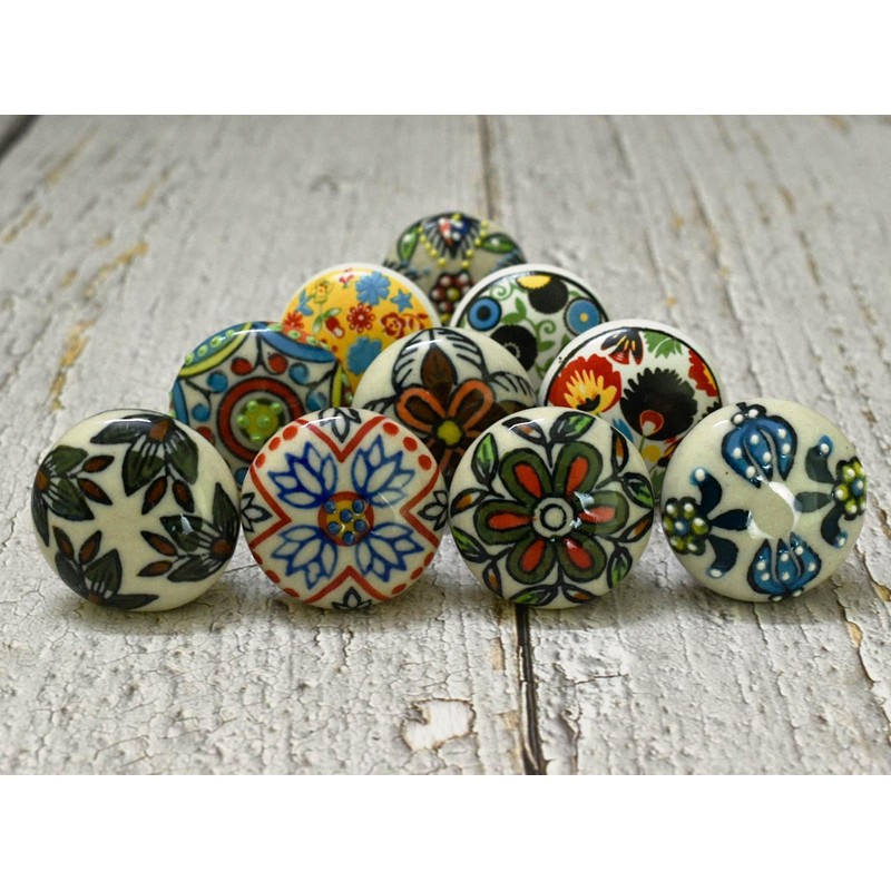 ARTISNO 10pcs Handmade Ceramic Kitchen Cabinet Door Handles Floral Pull