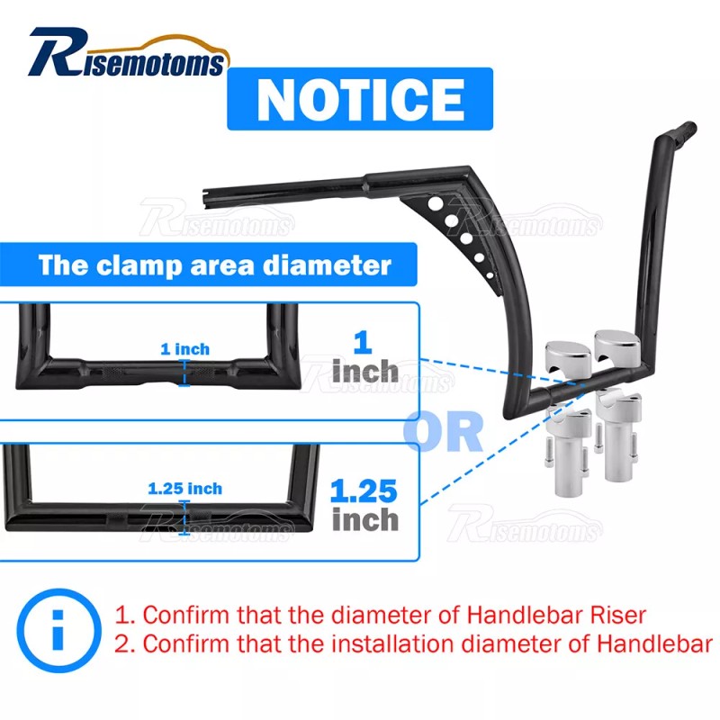 risemotom8 Chrome 2" Riser 1.25'' Handlebar Clamp For Harley Softail