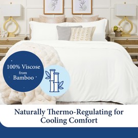 Cosy House Collection 100% Rayon Derived from Bamboo Duvet Cover Set - Cooling, Breathable, Soft & Smooth Sateen Weave Set with Shams (Full/Queen, White)