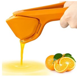 Lemon Squeezer Manual, Max Juice Extraction Lemon Juicer Squeezer, Easy-to-Use Flat Lemon Lime Orange Squeezer with Leverage to Reduce Effort, Citrus Squeezer with Built-in Strainer (Orange)