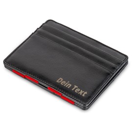 Jaimie Jacobs Flap Boy Slim with Engraving – The Original – Magic Wallet with Magic Purse Thin Men's RFID Protection Money Clip Small Slim Wallet Gift Genuine Leather Flap Boy Slim, Black with Red