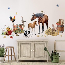 wondever Farm Animals Horse Wall Stickers Farmhouse Cow Roosters Peel and Stick Wall Art Decals for Kitchen Living Room Bedroom