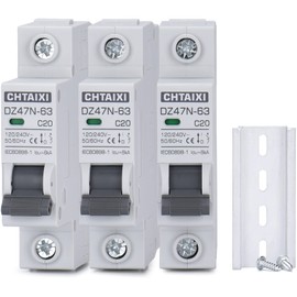 CHTAIXI 3 Pack 1 Pole Miniature Circuit Breaker, 20 Amp 120V/240V AC DIN Rail Mount Circuit Breaker, Thermal Magnetic Trip MCB C20