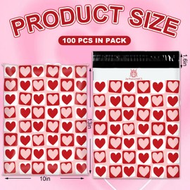 JarThenaAMCS 100Pcs Valentine's Day Poly Mailer 10 x 13 Inch Red Pink Heart Plaid Packaging Bags Self Seal Mailing Envelopes Bags for Small Business Clothing