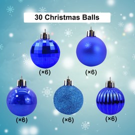 30Pcs 6cm Blue Christmas Baubles, Blue Christmas Tree Decorations, Large Navy Blue Baubles, Shatterproof Christmas Balls, Outdoor Christmas Tree Ornaments for Xmas Hanging Decorations Decor