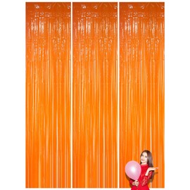 Orange Tinsel Curtains,Metallic Foil Curtain,Cat Birthday Thanksgiving Decorations,Foil Fringe Glitter,Fall Party Decorations Backdrop,Streamer Door Retirement Hanging Swirl Christmas Decorations