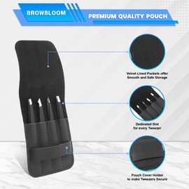BROWBLOOM 4Piece Set of Professional Tweezers for Women Facial Hair, Black Stainless Steel Precision Tweezers for Ingrown Hair, Eyebrow Tweezers for Men Comes in Carrying Pouch (Black Set)