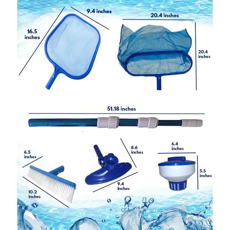 FibroPool Above Ground Swimming Pool Maintenance Kit - Telescoping Pole,