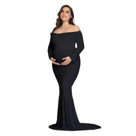 YnimioAOX YnimioAOX Maternity Photoshoot Dress Long Sleeve Elegant Maxi Photography Dress Slim Stretchy Gowns,Black,Medium