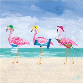 IHR Ideal Home Range Cocktail Napkins Disposable 3-Ply Paper Party Napkin Pack, 5" x 5", Beach Flamingos, 20-Count