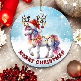 Decorlion 2024 Christmas Ornament - Unicorn Merry Christmas Ceramic Ornament, Christmas Tree Decoration, Hanging Ornament, Unicorn Ornament, for Family, Friends, Unicorn Lovers