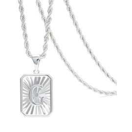 Initial Letter Pendant Necklace for Men Women Sterling Silver Plated Rope Chain Necklace 20 Inches Initial Necklaces for Men (G)