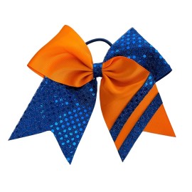 "Handmade" NEW "CONFETTI STRIPES Royal Blue Orange" Cheer Bow Hair Bows Cheerleading