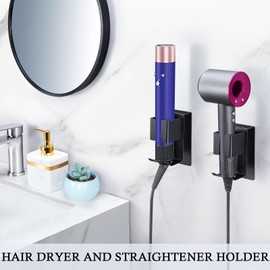 LOXSUN Hair Straightener Holder Wall Mount Curling Iron Holder, Black Blow Dryer Holder Wall Mounted, Adhesive Hair Dryer Holder, Hair Tools Organizer Storage for Bathroom Vanity
