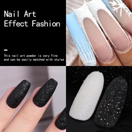 2 Colors Nail Glitter for Nails, White Black Sugar Nail Glitter Powder Set for Christmas Snowflake Nails Design Nails Decoration Crafts for Manicure